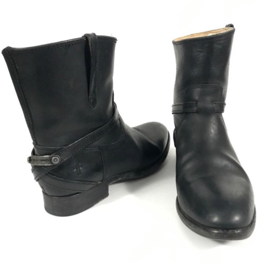 Frye Lindsay Plate Biker Ankle Boots Size 6 Black